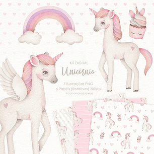 Kit Digital Unicórnio - Com Amor Aquarela