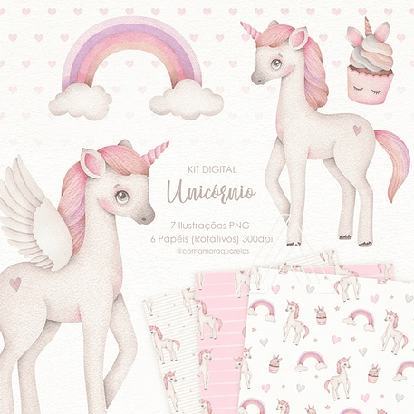 Kit Digital Unicórnio - Com Amor Aquarela 1