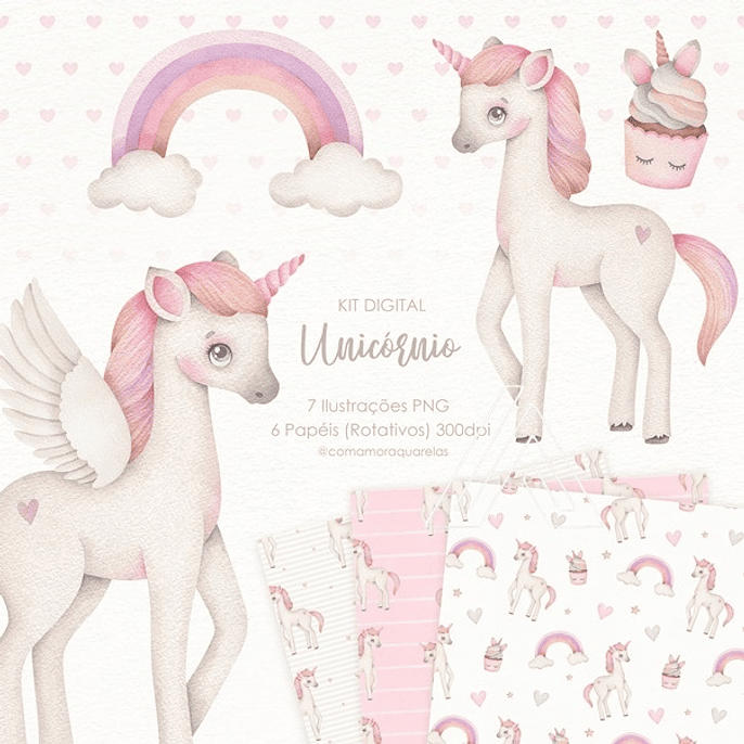 Kit Digital Unicórnio - Com Amor Aquarela 1