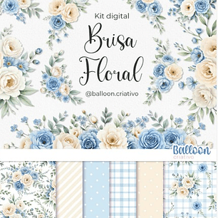 Kit Digital Brisa Floral Azul - BALLON CRIATIVO
