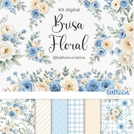Kit Digital Brisa Floral Azul - BALLON CRIATIVO 1