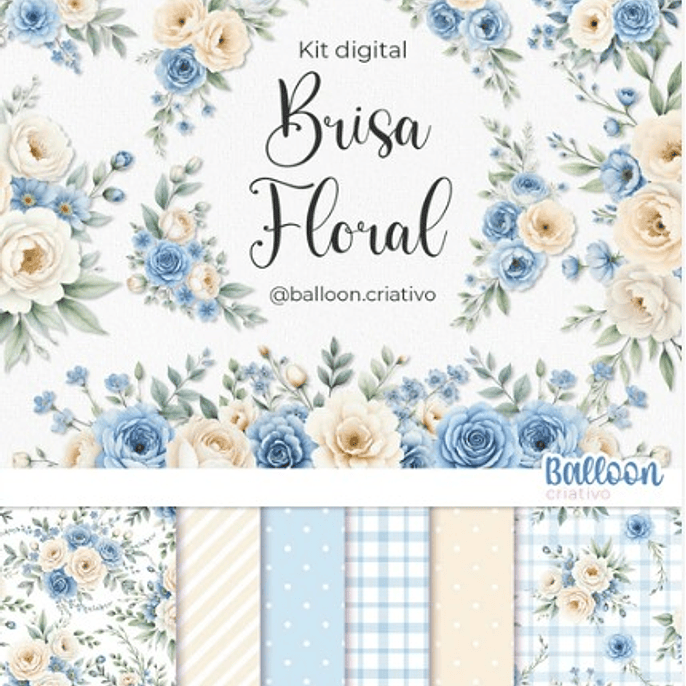 Kit Digital Brisa Floral Azul - BALLON CRIATIVO 1