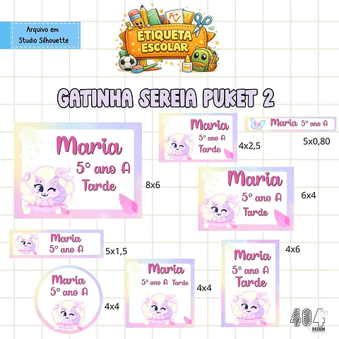 Arquivo Etiqueta Escolar Gatinha Sereia Puket 2