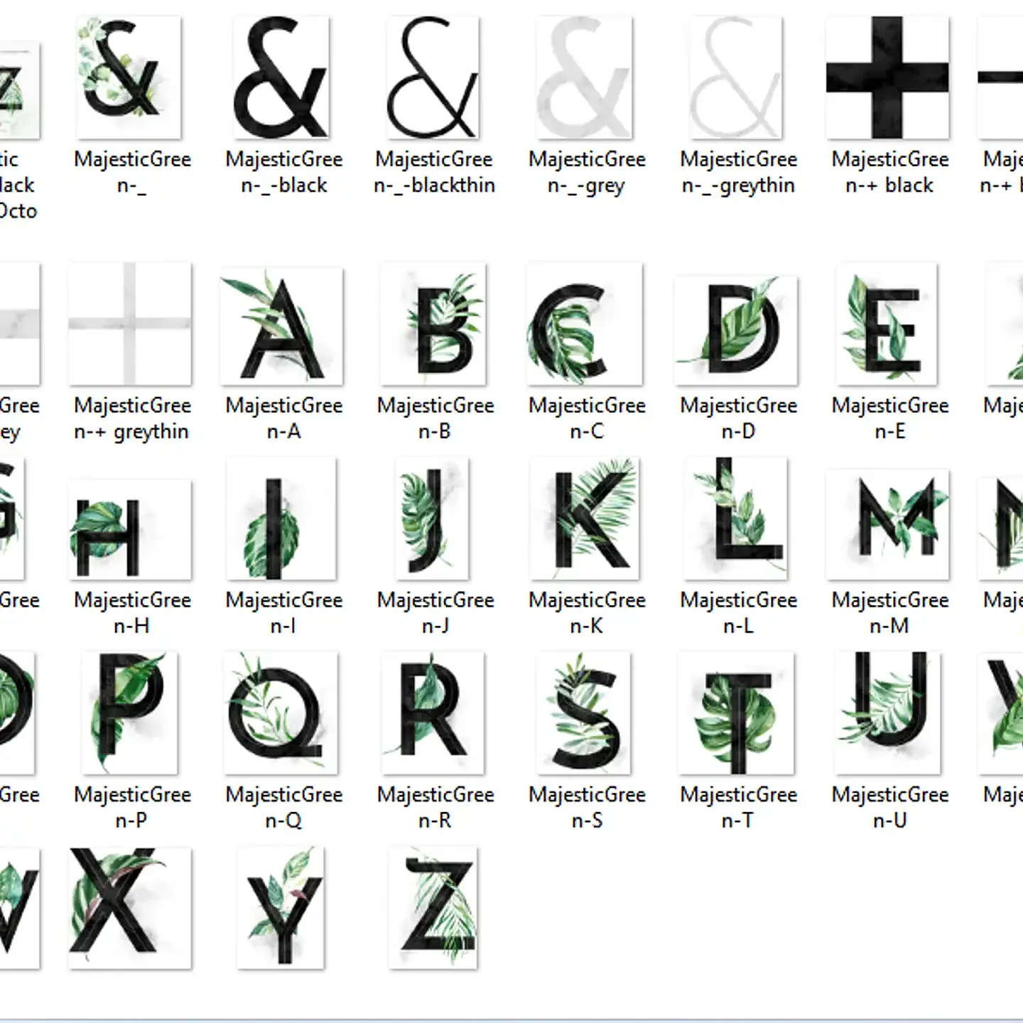 Kit Digital Letras Folhagen A-Z 2