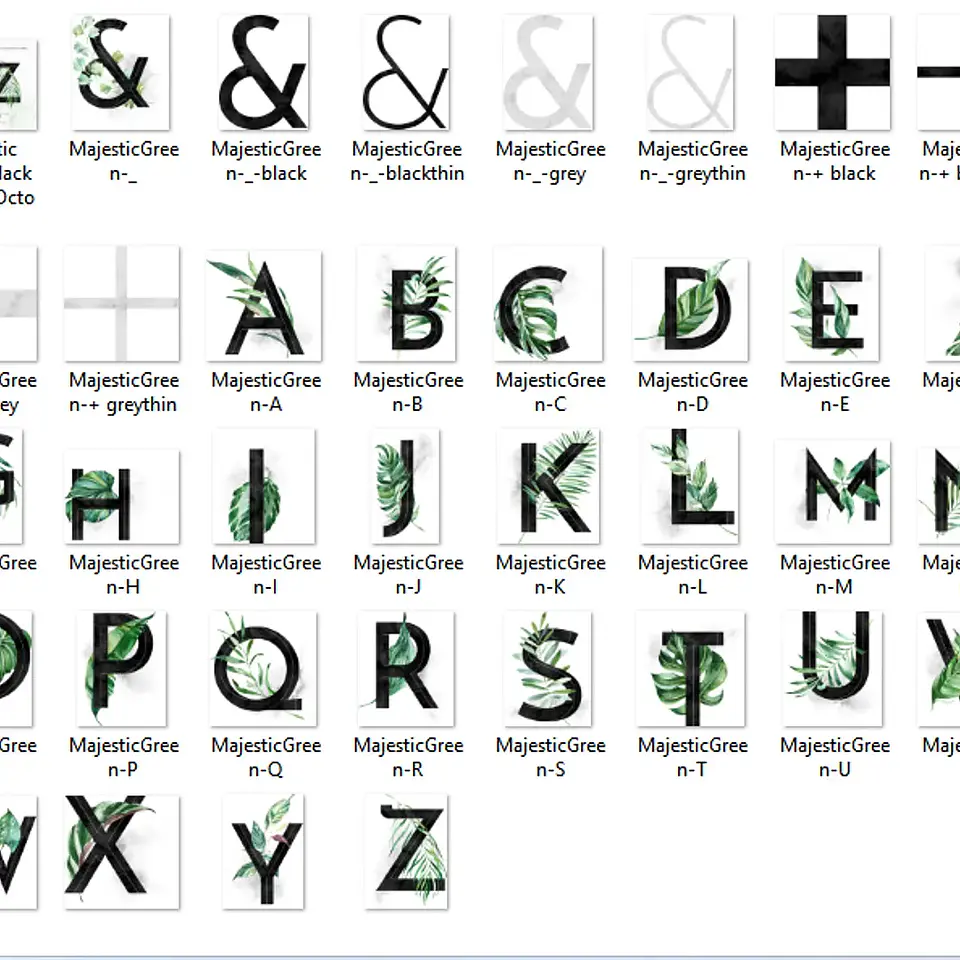 Kit Digital Letras Folhagen A-Z 2