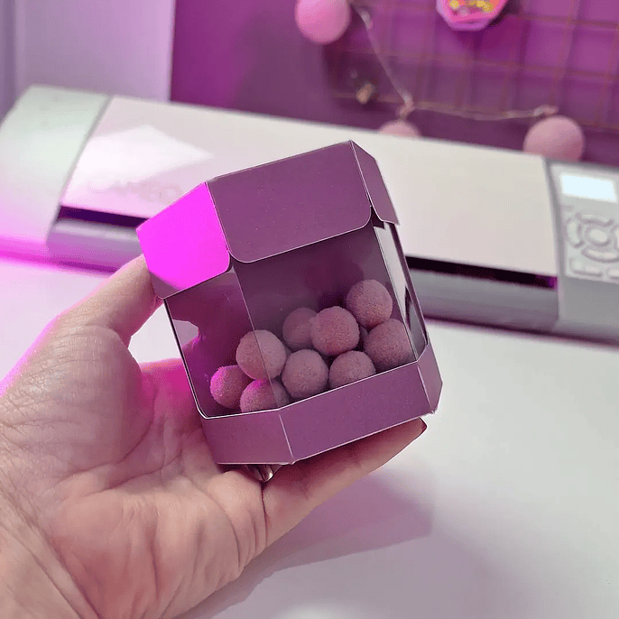 Arquivo de corte caixa mini hexa visor - Pomposa 1