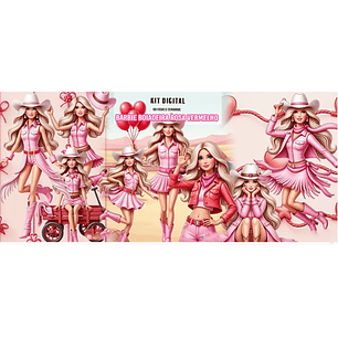 Kit Digital Barbie Boiadeira Rosa e Vermelho