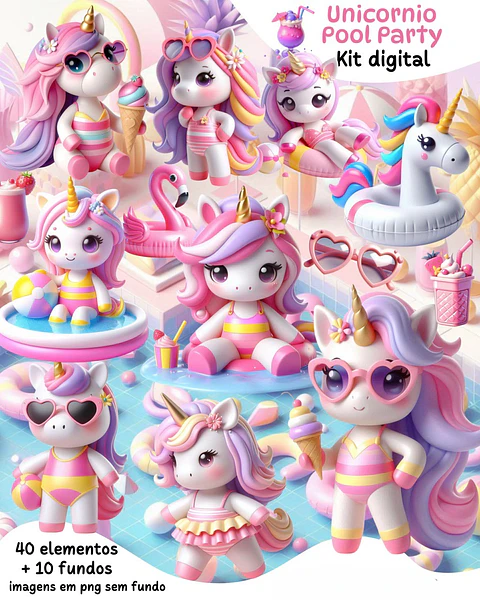 Kit Digital Unicornio Pool Party