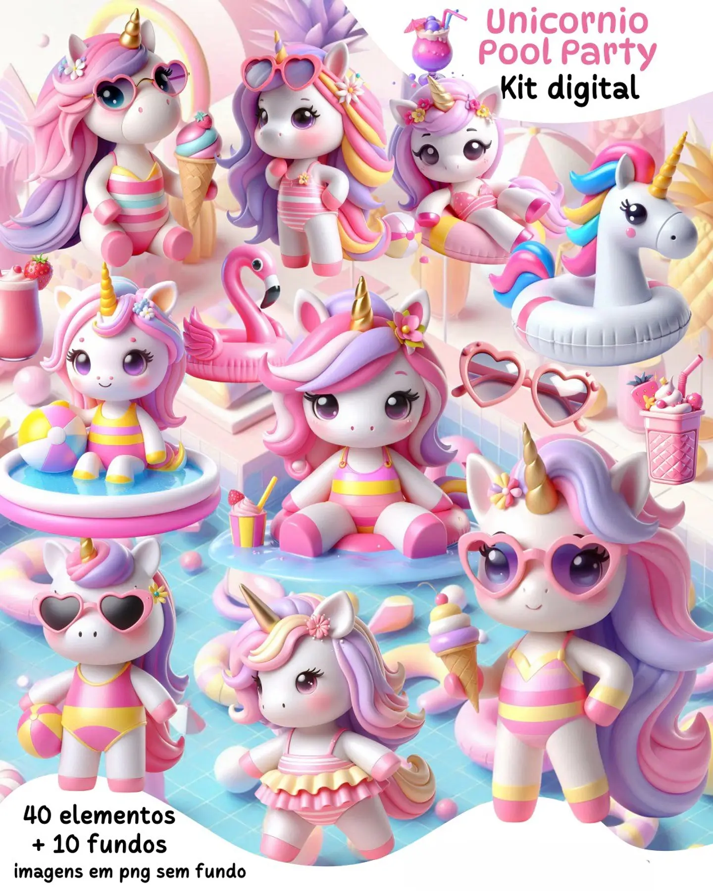 Kit Digital Unicornio Pool Party 1