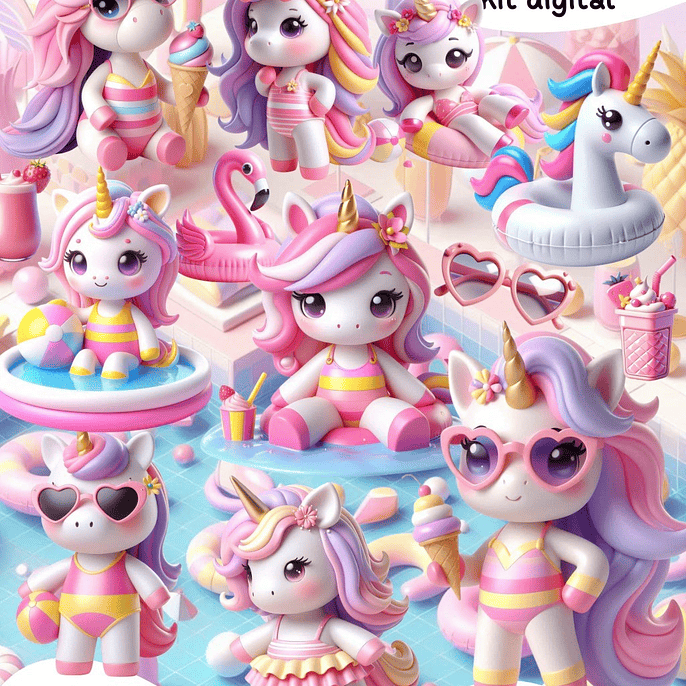 Kit Digital Unicornio Pool Party 1