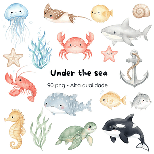 Kit Digital Fundo do Mar em Aquarela