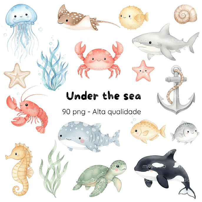 Kit Digital Fundo do Mar em Aquarela 1