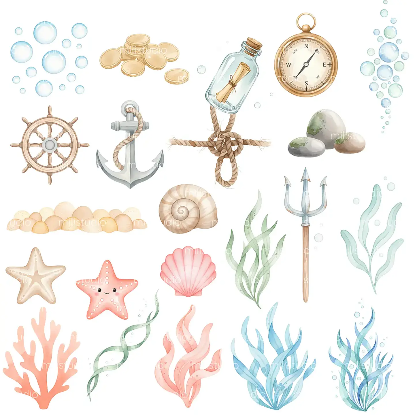 Kit Digital Fundo do Mar em Aquarela 3