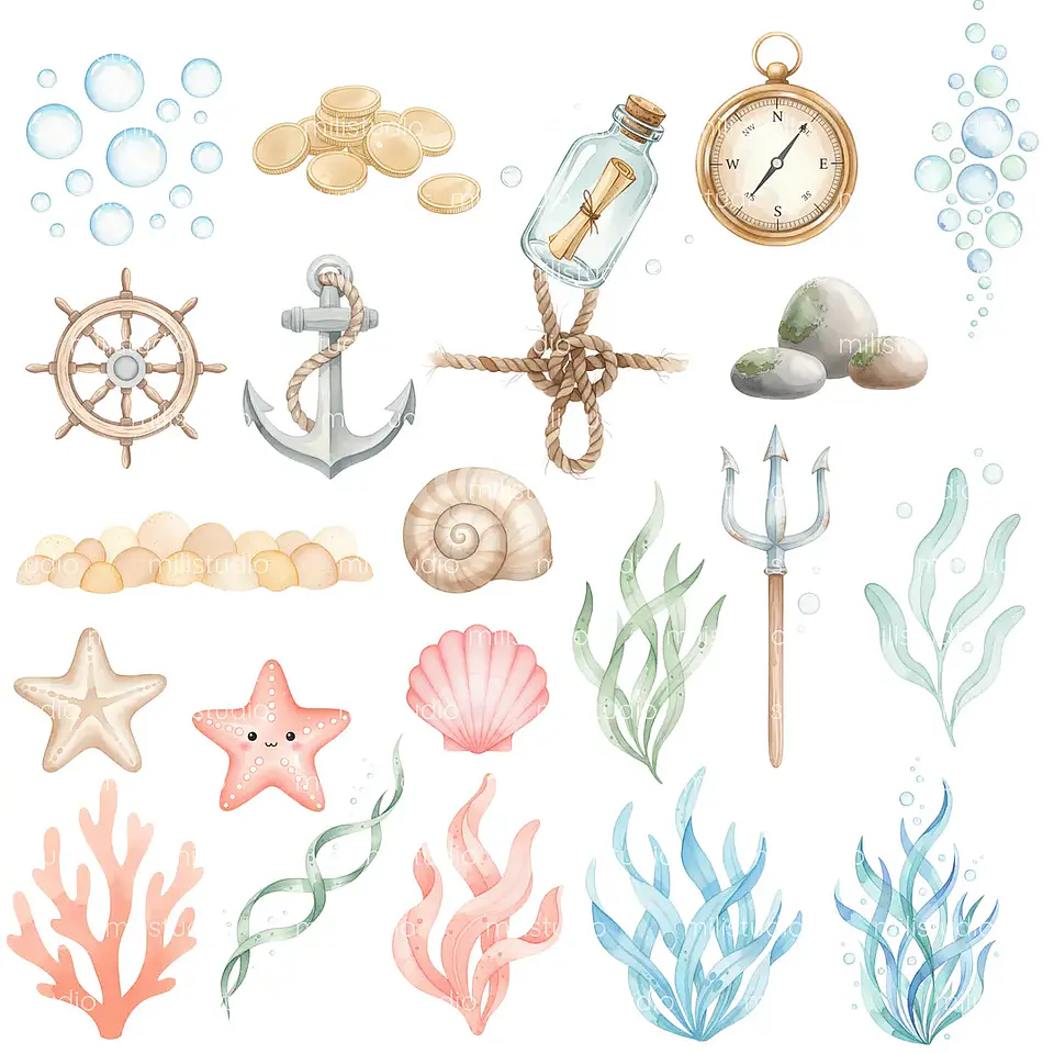 Kit Digital Fundo do Mar em Aquarela 3