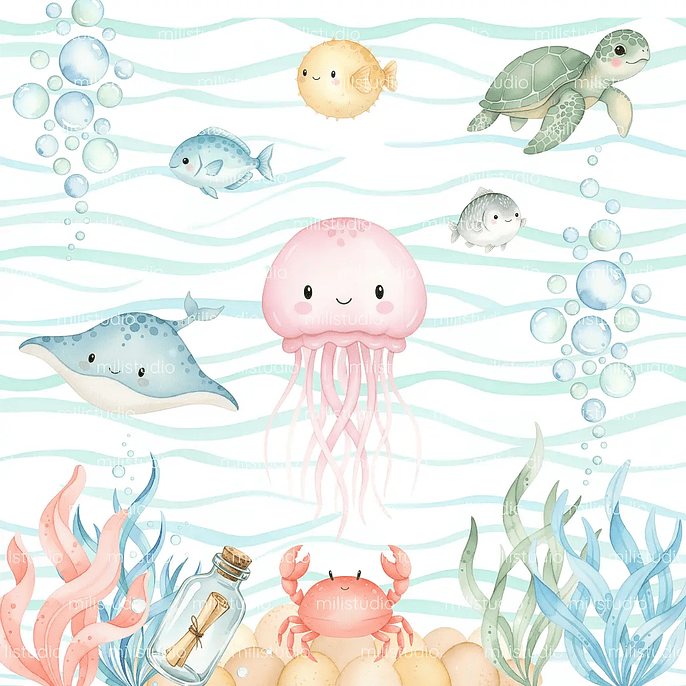 Kit Digital Fundo do Mar em Aquarela 5