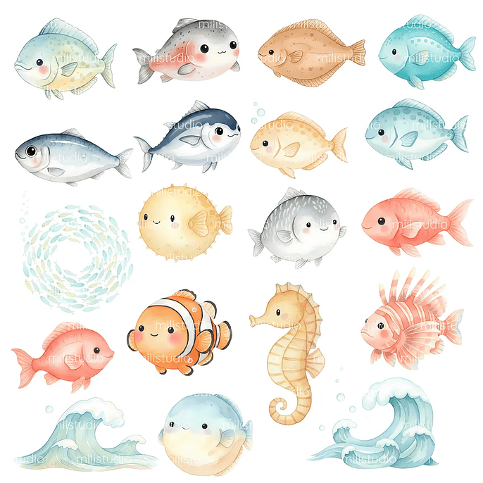 Kit Digital Fundo do Mar em Aquarela 6