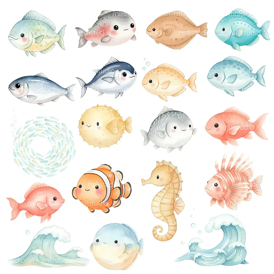 Kit Digital Fundo do Mar em Aquarela 6
