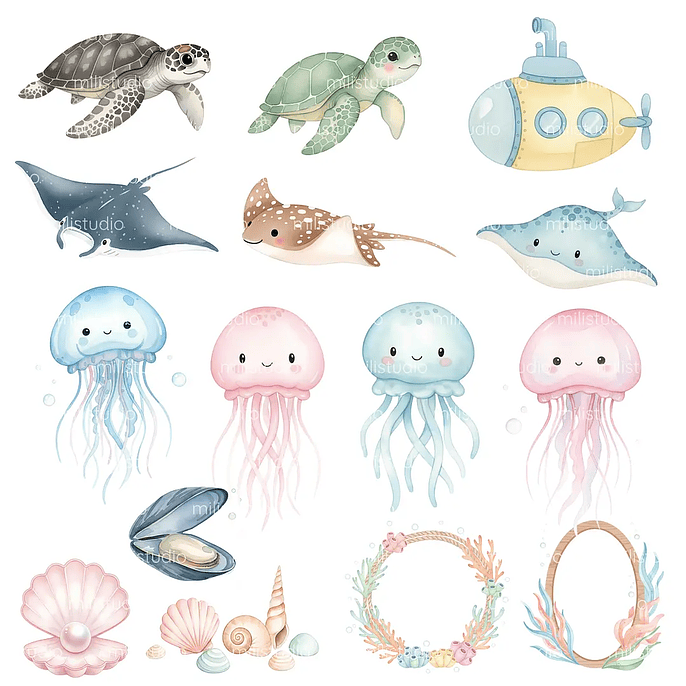 Kit Digital Fundo do Mar em Aquarela 7