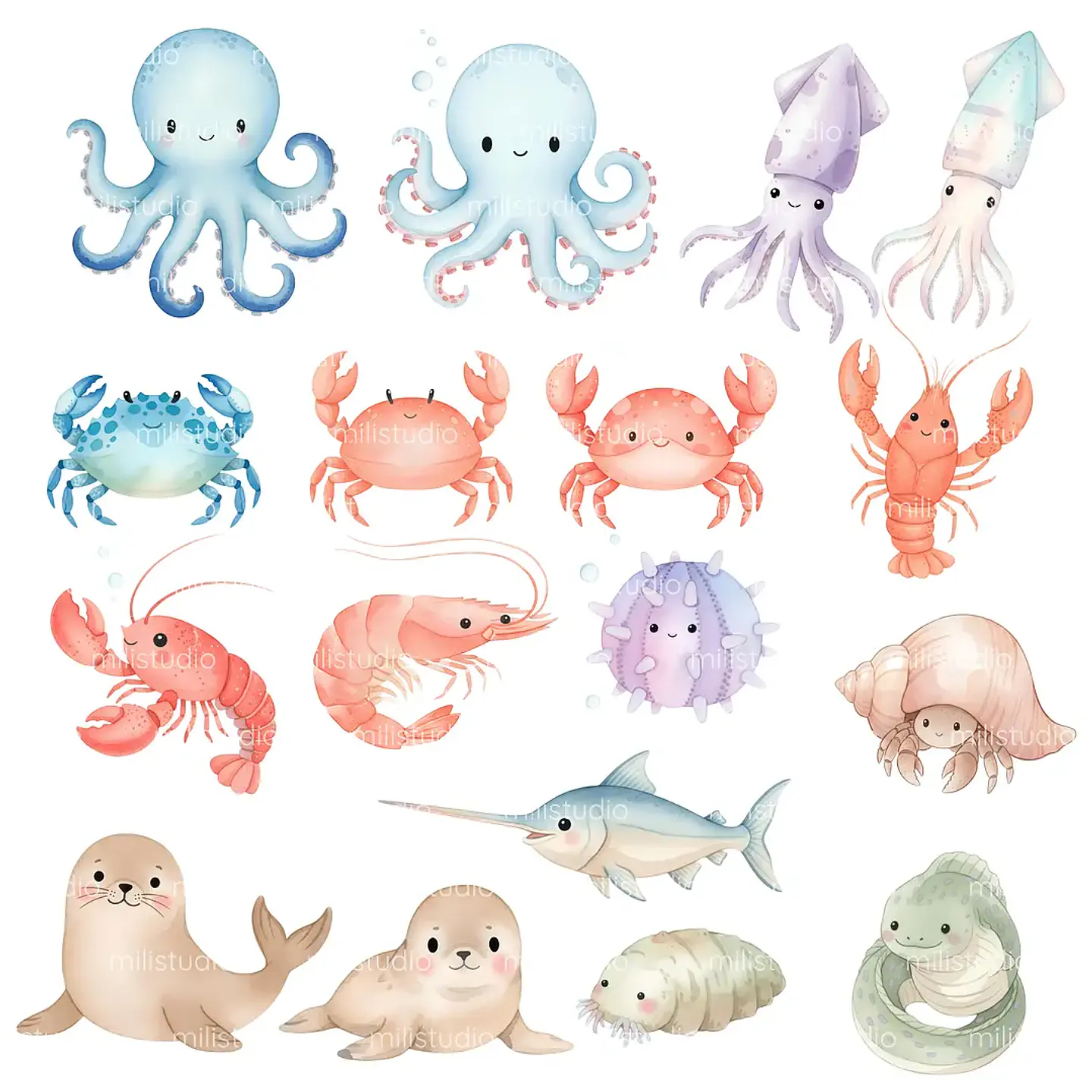Kit Digital Fundo do Mar em Aquarela 8