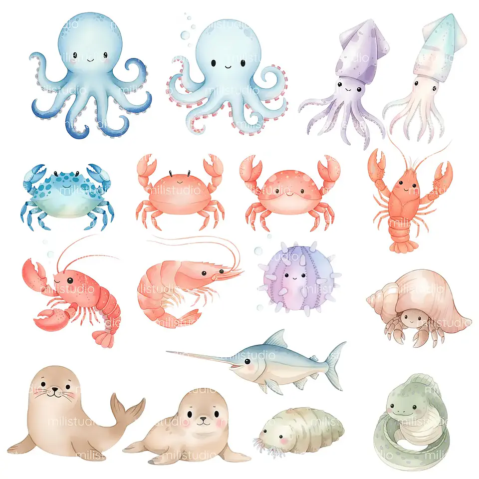 Kit Digital Fundo do Mar em Aquarela 8