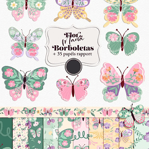 Kit Digital Dia da Mulher Flor de Maria - Papéis Borboletas