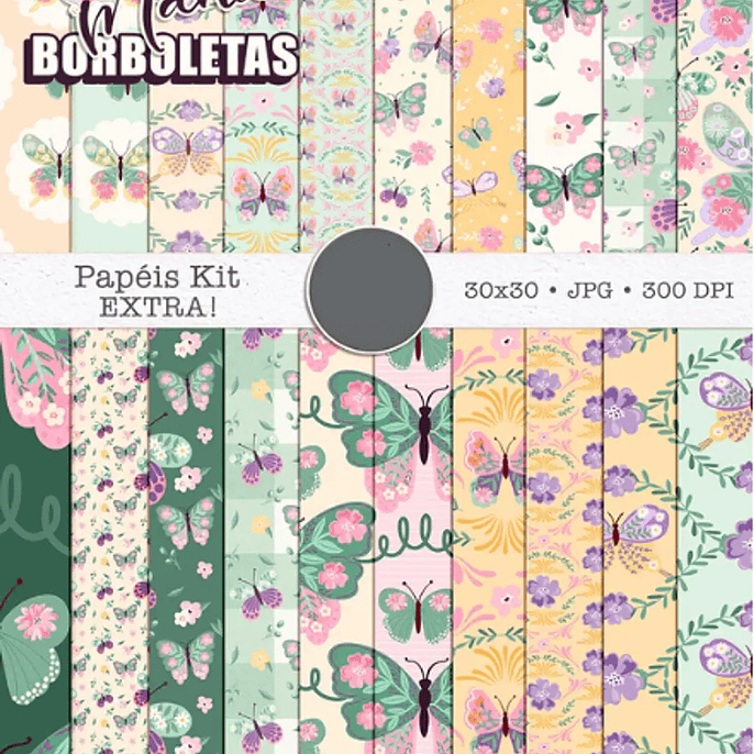 Kit Digital Dia da Mulher Flor de Maria - Papéis Borboletas 2