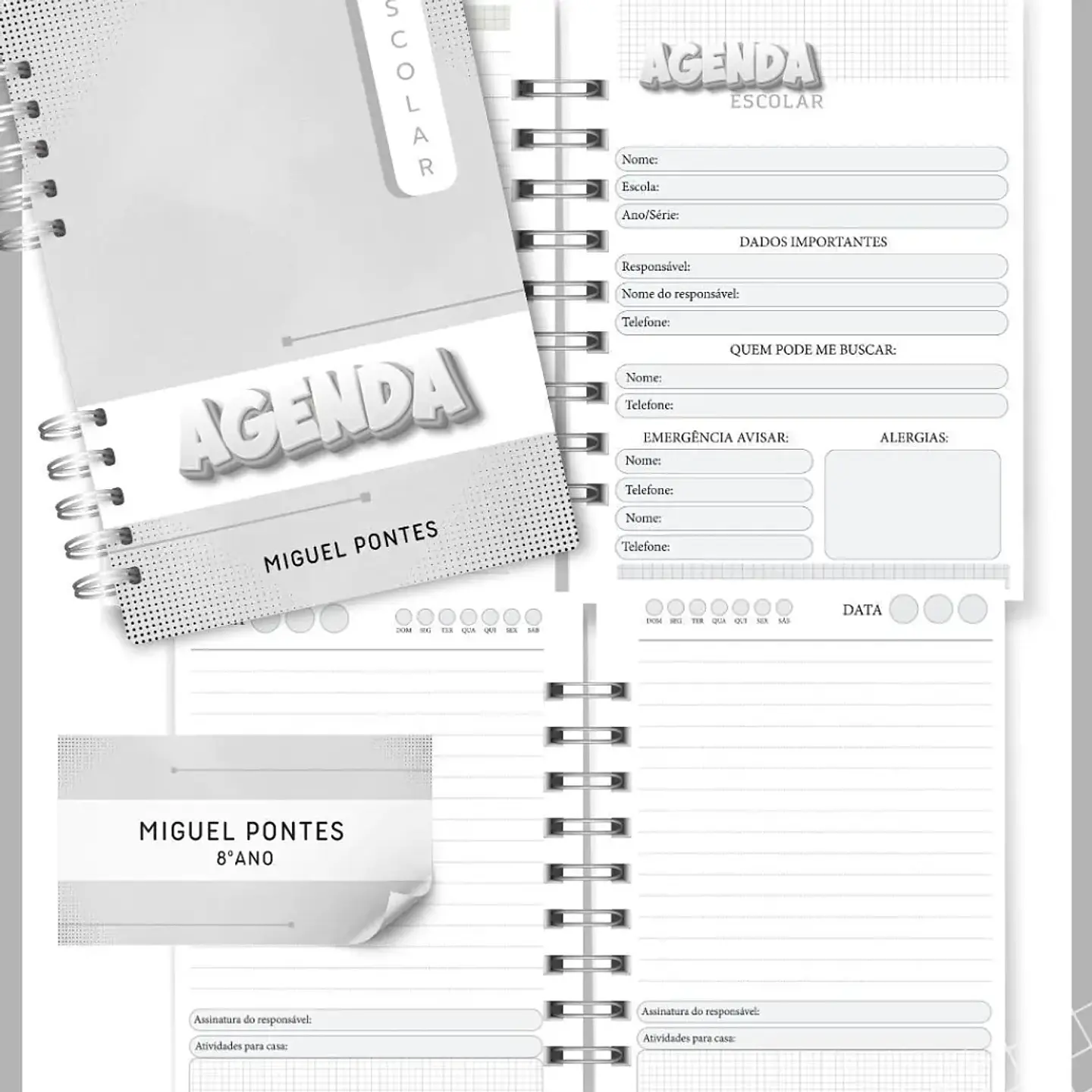Arquivo Agenda Escolar Neutro Cinza 1