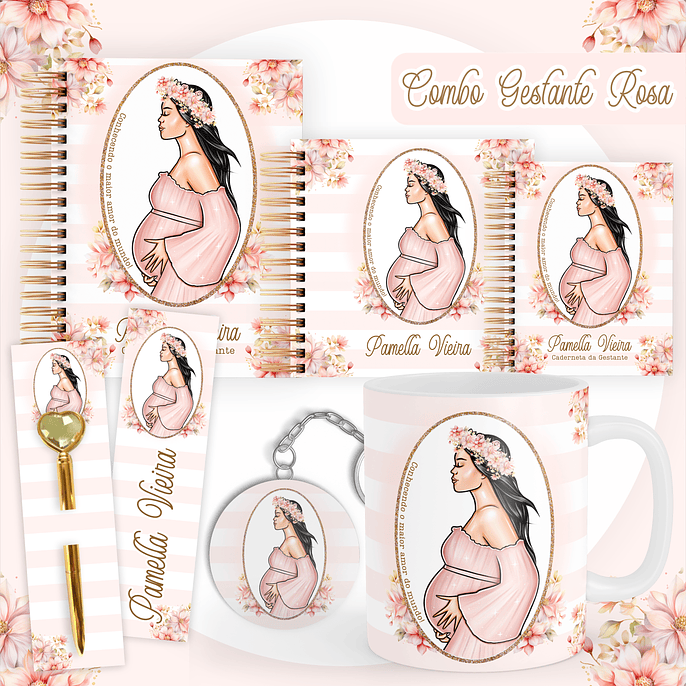 Arquivo Encadernação Combo Gestante Rosa - Pamella 1