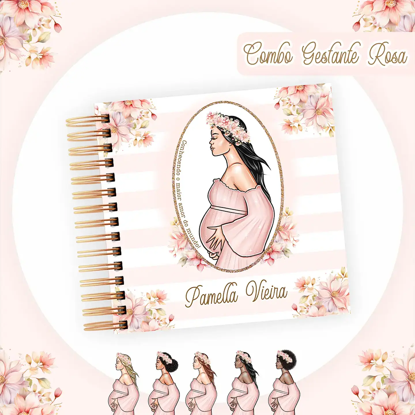 Arquivo Encadernação Combo Gestante Rosa - Pamella 2