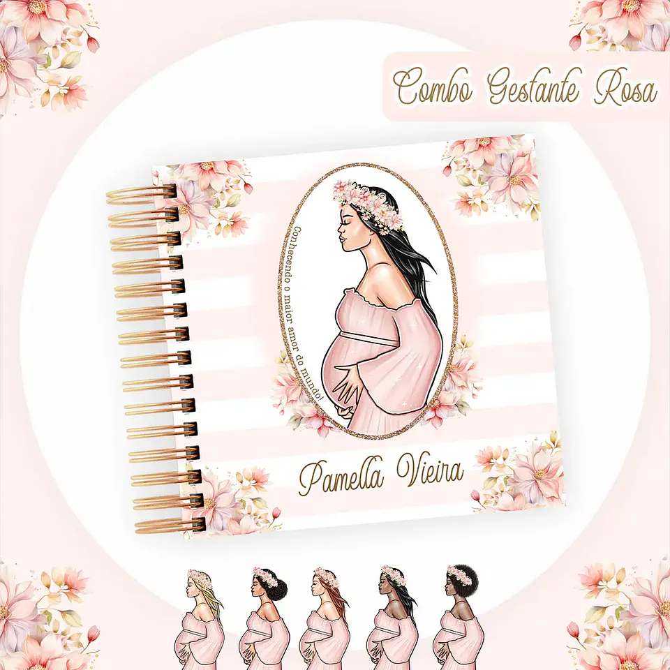 Arquivo Encadernação Combo Gestante Rosa - Pamella 2