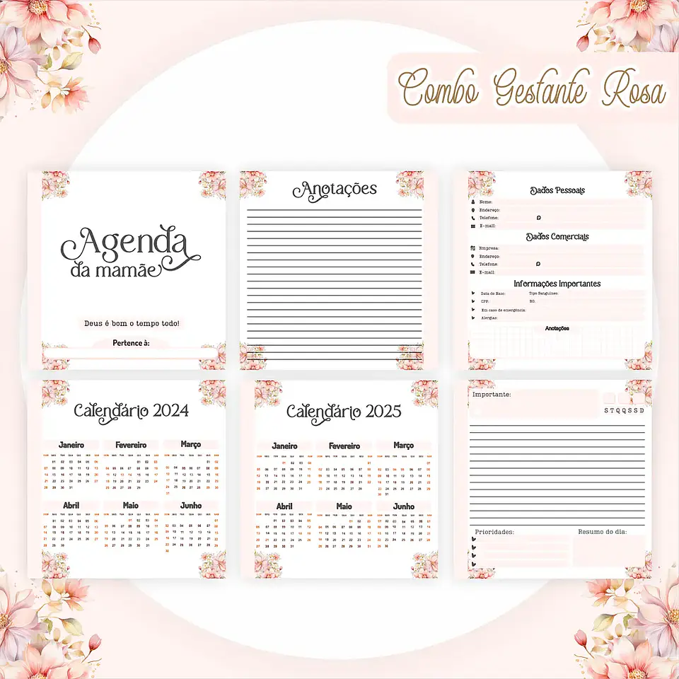 Arquivo Encadernação Combo Gestante Rosa - Pamella 4