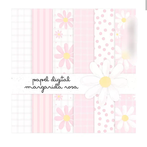 Kit Digital Papéis Margarida Rosa - Criativa Afetiva