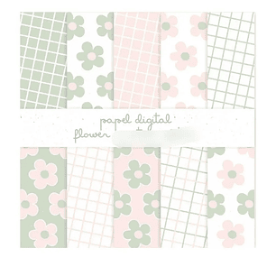 Kit Digital Papéis Verde e Salmão - Criativa Afetiva