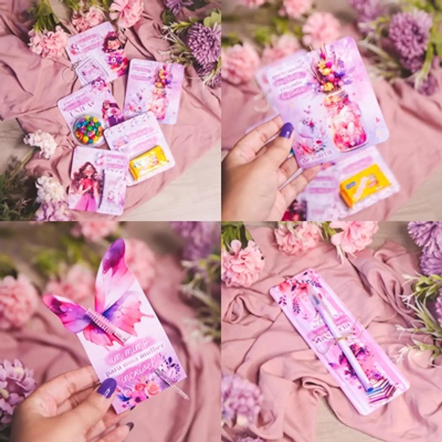 Arquivo Porta Cards Diversos (balinha, escovinha, caneta, lixa, blister, mensagem) Dia da Mulher - Amarantto 1