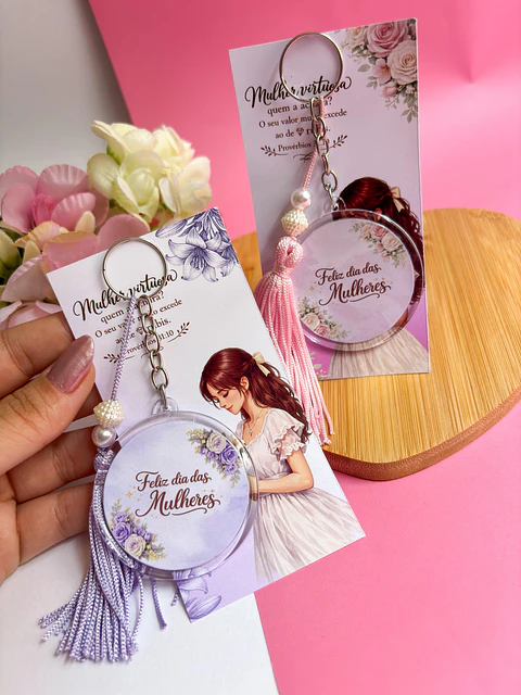 Arquivo Dia da Mulher Card Chaveiro Redondo