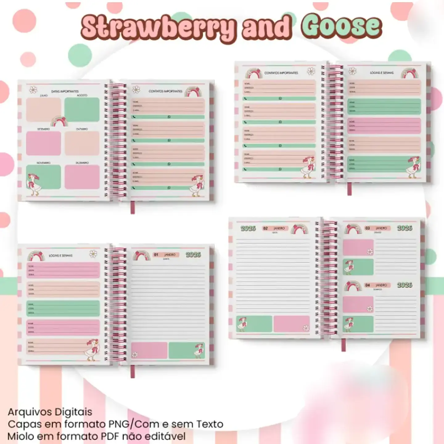 Arquivo Agenda Datada A5 Coleção Strawberry and Goose 3