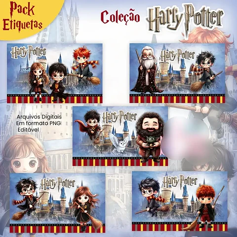 Arquivo Pack Etiquetas Escolares 8x5 cm Coleção Harry Potter