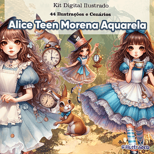 Kit Digital Alice no País das Maravilhas Aquarela