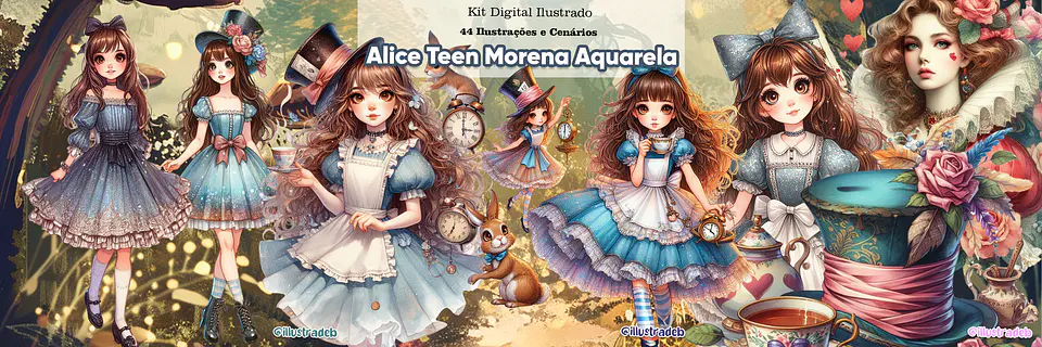Kit Digital Alice no País das Maravilhas Aquarela 1