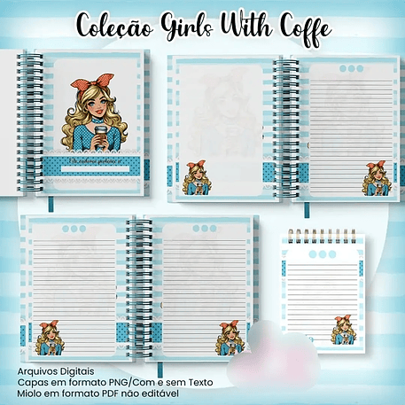 Arquivo Caderno Pautado A5+Bloquinho A6 - Coleção Girls With Coffe 2