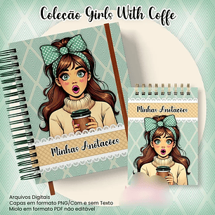 Arquivo Caderno Pautado A5+Bloquinho A6 - Coleção Girls With Coffe
