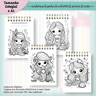 Arquivo Caderno para Colorir Sereia Cute - COLEGIAL e A5