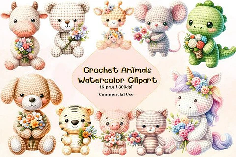 Kit Digital Animais de Crochê