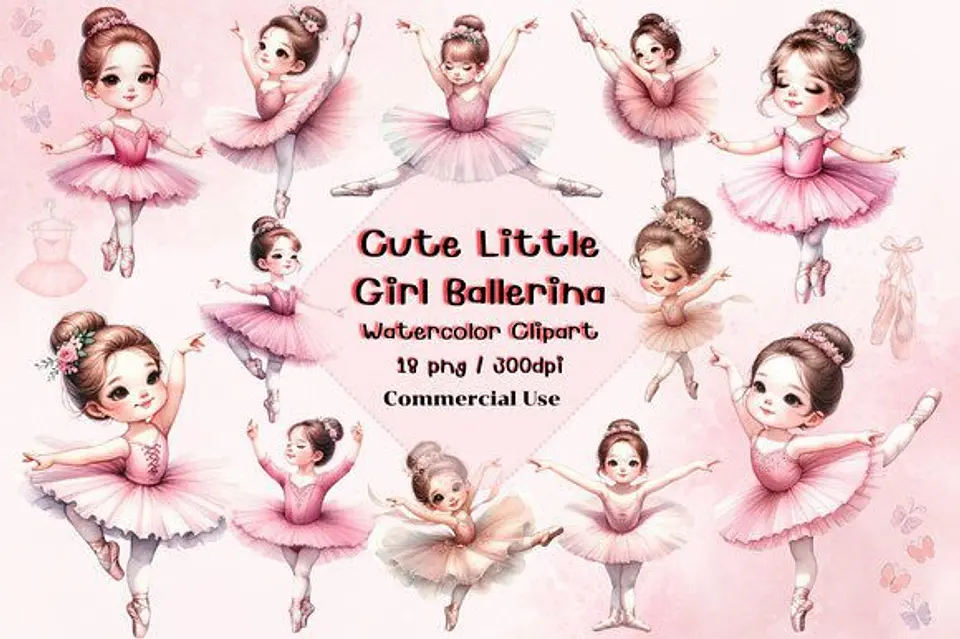 Kit Digital Bailarina Rosa Aquarela 1