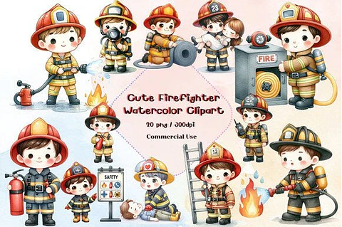 Kit Digital Bombeiro aquarela