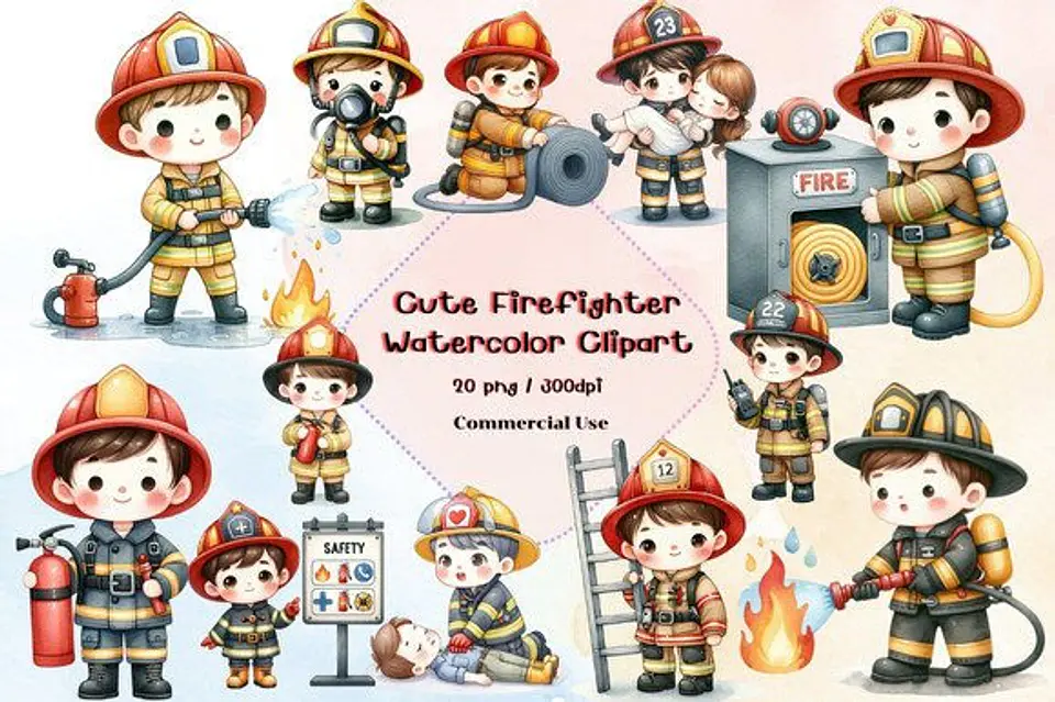 Kit Digital Bombeiro aquarela 1