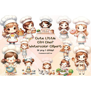 Kit Digital Cozinheira Cute Aquarela