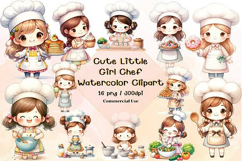 Kit Digital Cozinheira Cute Aquarela