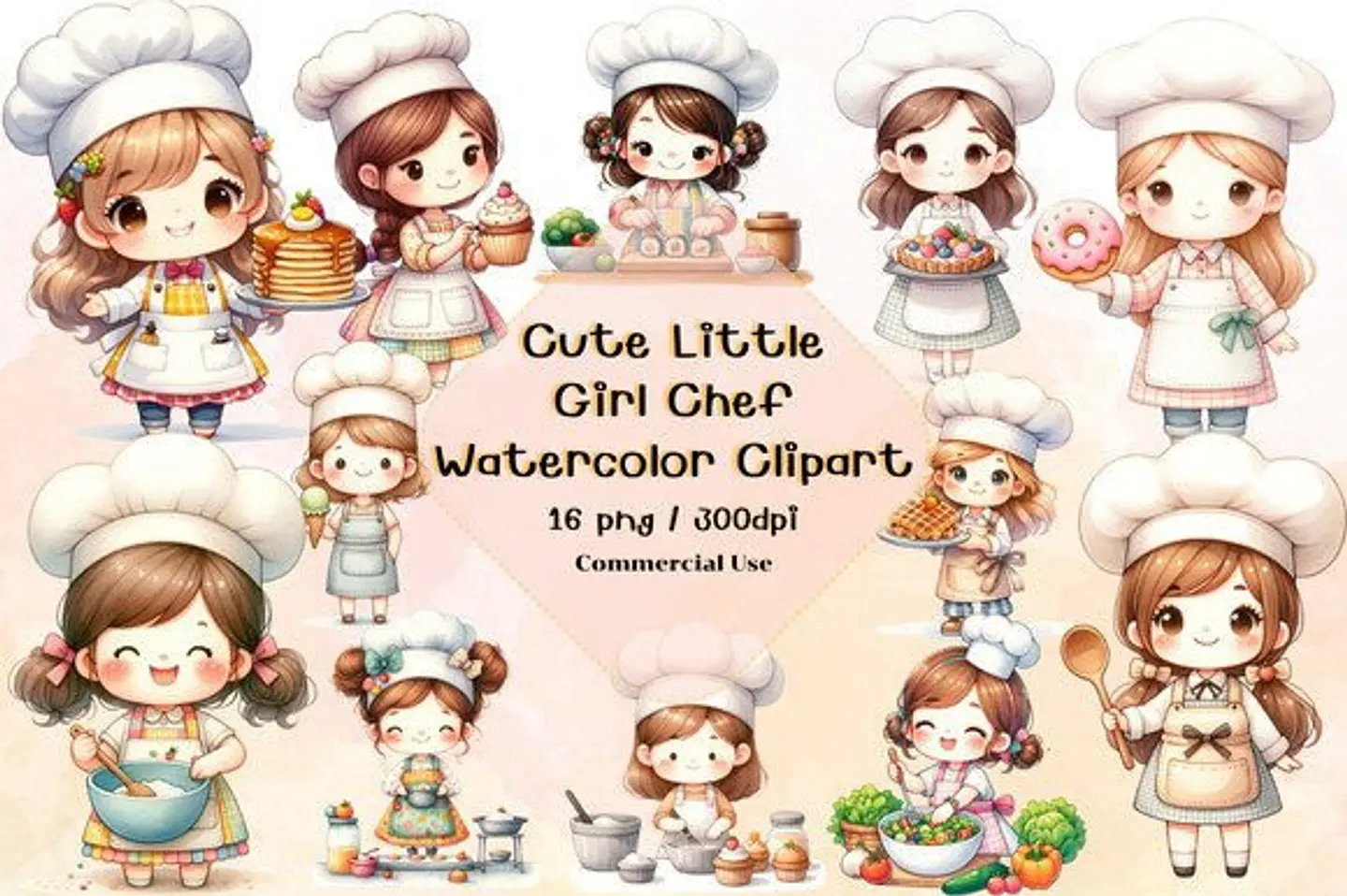 Kit Digital Cozinheira Cute Aquarela 1