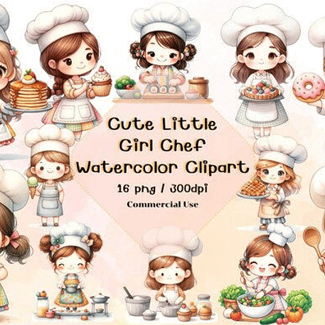 Kit Digital Cozinheira Cute Aquarela 1